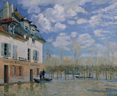 洪水のボート、ポートマルリー、1876 作： Alfred Sisley